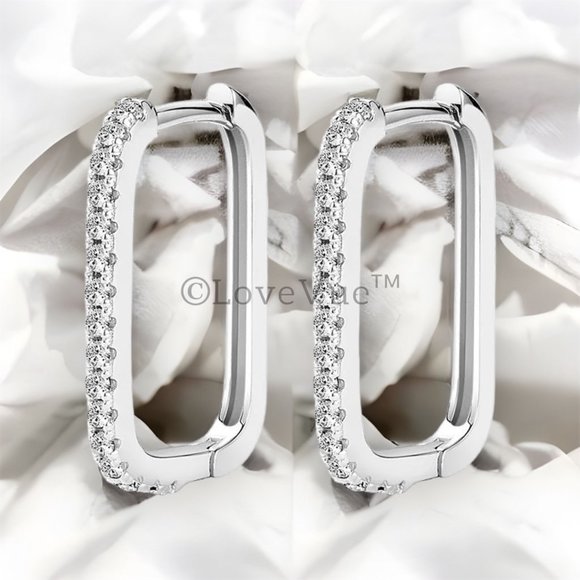 Jewelry - 1.8mm Diamond Brilliant Cut Paperclip Hoop Earrings